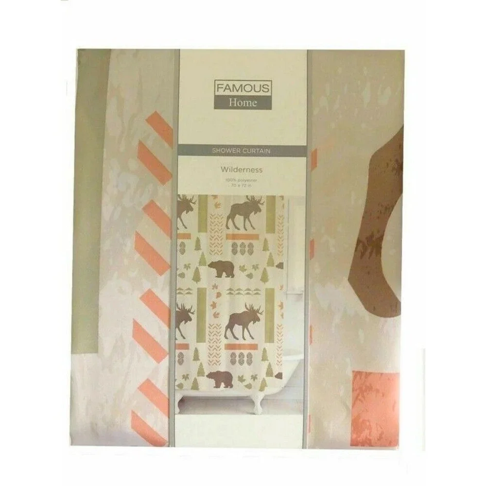 Moose Bear Fabric Shower Curtain Cabin Wilderness Lodge Forest 72L x 70W